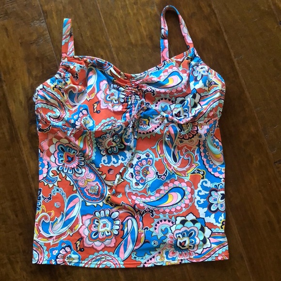 Lands End 14DD 14 DD Swim Tankini Top Adjustable Strap Underwire Floral Paisley - Picture 1 of 7